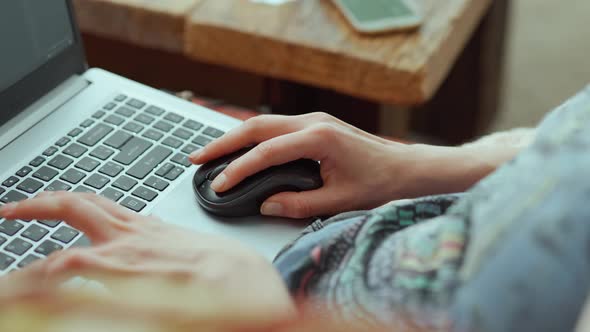 Close Up Hands of Woman Freelancer Working at Laptop at Home