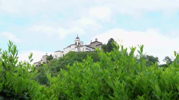 A view from the distance of the Sacred Mountain of Varallo, a christian devotional complex, a unesco