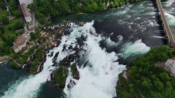 Aerial view of The Rhine Falls (Rheinfall) in Switzerland, Europe