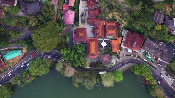 Aerial view of a road along the coastline in Moragalla, Sri Lanka.