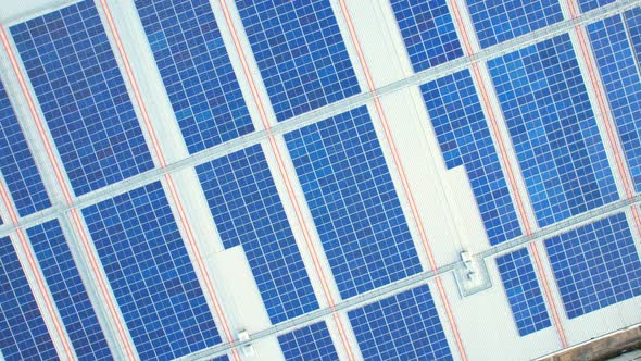 Aerial view of the solar panels on the roof of a shopping mall