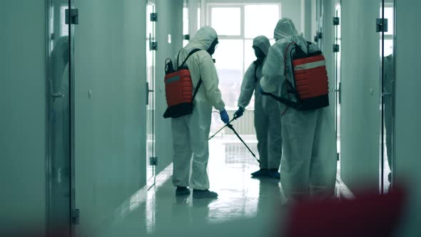 Hallway is Getting Cleaned with Chemicals By Inspectors