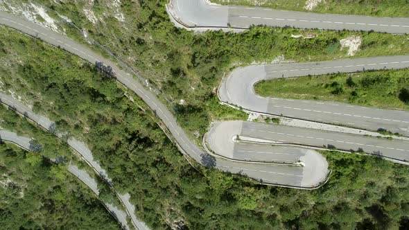 Winding, Twisting and Steep Mountain Road Aerial