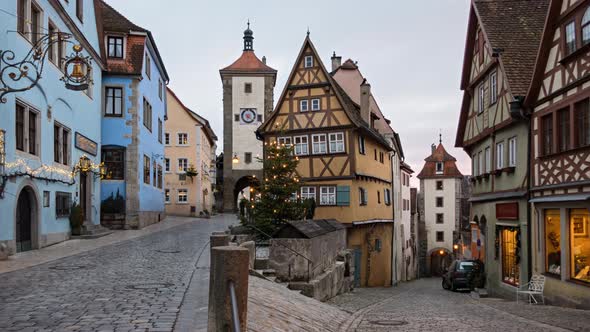 Evening Timelapse of Rothenburg Ob Der Tauber at Christmas