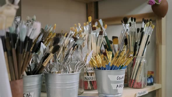 Brushes and Tools in Painting Studio