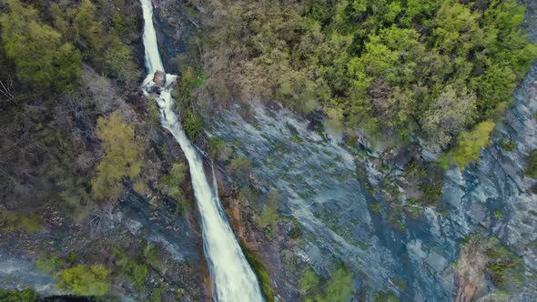 Ascending View of Dariali Gorge River Tergi in Caucasus Mountains Georgia