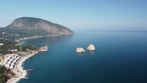 GURZUF CRIMEA Aerial View on the Famous Rocks Adalary Two TwinCliffs with an Edge of Mountain AuDag