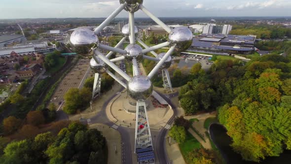 Flying Shot of Atomium, Scientific Monument of Belgium Brussels
