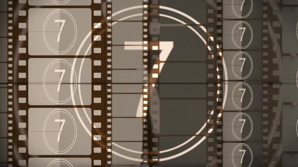 Film Countdown Background with Film Strip on the Cinema Screen