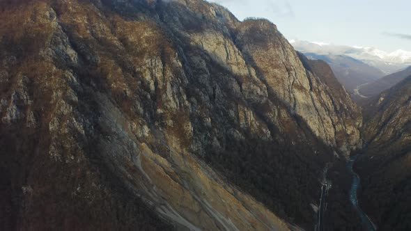 Amazing Mountain River Mzymta in the Evening Landscape of Sochi Sunset