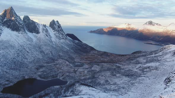 Drone Over Korkedalen Valley With Inste Kongen Mountain