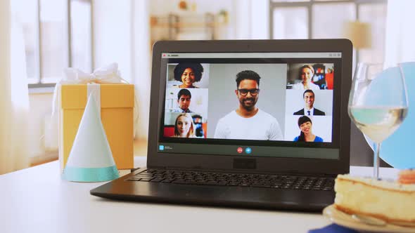 Laptop with People Having Virtual Birthday Party