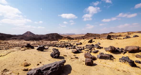 Yellow Desert and Blue Sky with Puffy Clouds