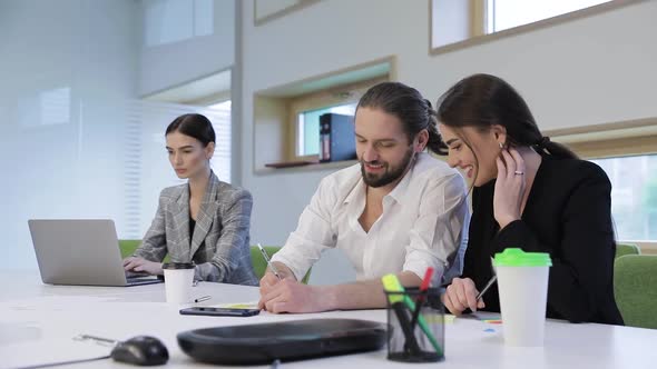 Work In Office. Business People Working And Talking At Office