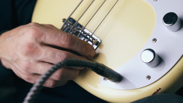 Musician Connects Quarter-inch Jack with Bass Guitar