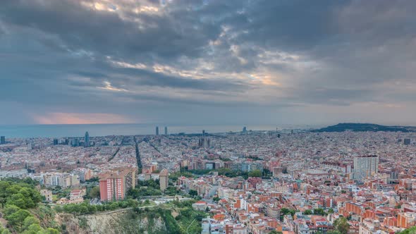 Panorama of Barcelona Timelapse Spain Viewed From the Bunkers of Carmel