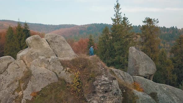 Young Man on the Hill of a Mountain, Businessma,  Bridegroom, Groom, Aerial