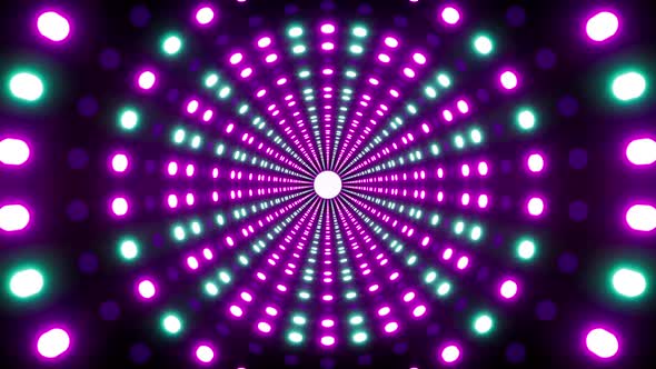 Flickering Purple and Green Circle Light Dotted Tunnel Lights