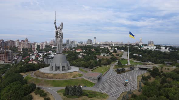 Motherland Monument in Kyiv, Ukraine By Day. Aerial View