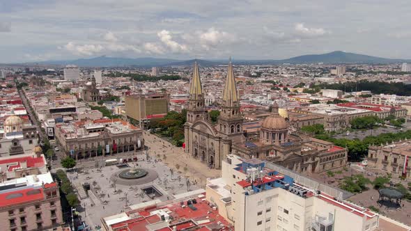 Guadalajara Cathedral With Pedestrians Walking At Plaza Guadalajara In The Foreground In Jalisco, Me