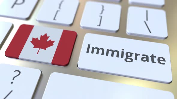 IMMIGRATE Text and Flag of Canada on the Buttons of Keyboard alt
