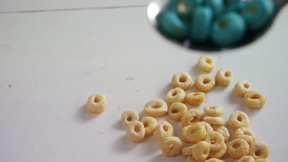 Cereal rings in spoon