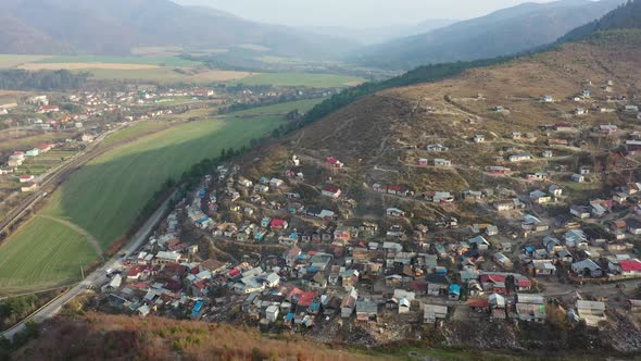 Aerial view of a Roma settlement in the village of Richnava in Slovakia