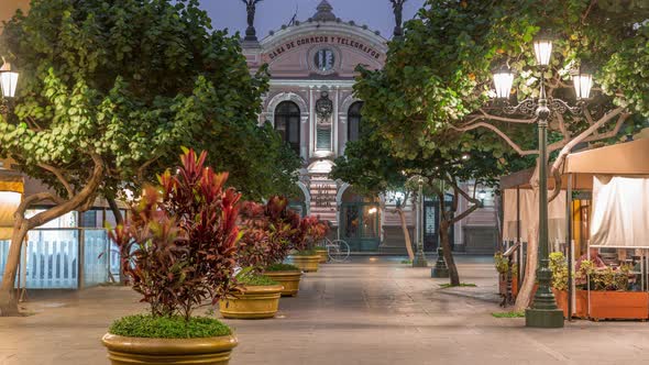 Central Post Office Illuminated Building Day to Night Timelapse Lima Peru