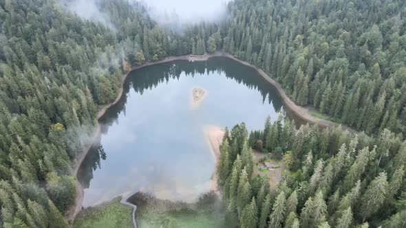 Mountain Lake Synevyr. Aerial View of the Carpathian Mountains in Autumn. Ukraine