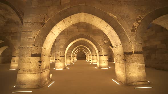 Interior of Historical Monumental Building With Stone Arches and Domes