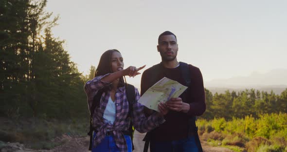 Young couple on a trek in countryside