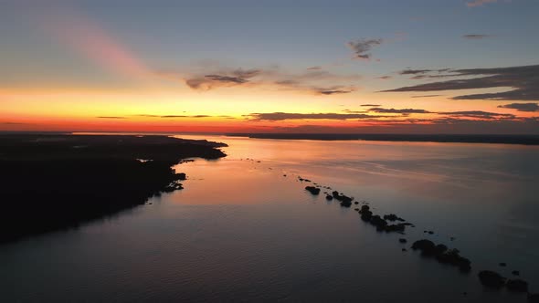 Sunset sky over Amazon River at Amazon Forest. Manaus Brazil.