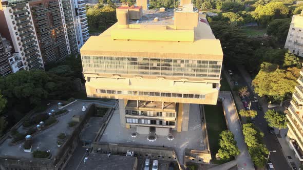 Aerial tilt down view of the Mariano Moreno National Library in Buenos Aires
