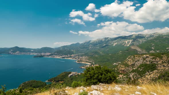 Beautiful Mountains Landscape of the Adriatic Coast in Sveti Stefan Beach