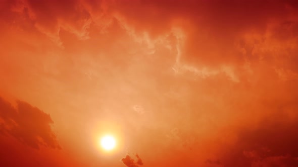 Sky Time Lapse Orange Golden Sky with Clouds and Sun