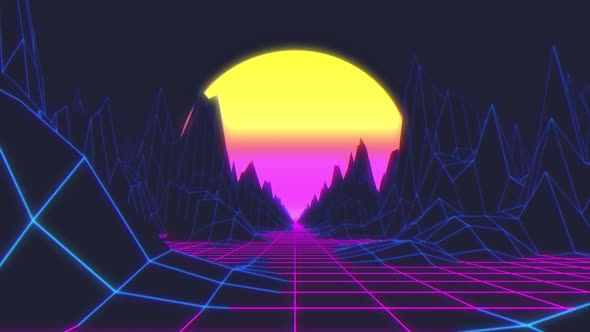 Retro 80s style grid sun stars old tv screen animation background