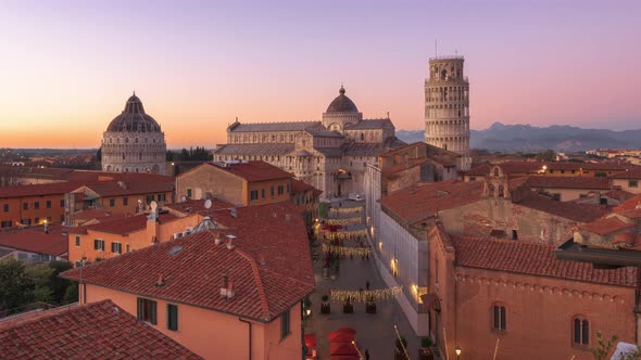 Pisa, Italy Skyline from Dusk to Night