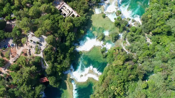 Drone Aerial Video Footage Flying Over Krka National Park Waterfalls, Croatia