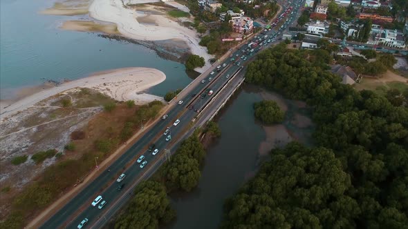 aerial view of the rush hour on Selander Bridge, Dar es salaam