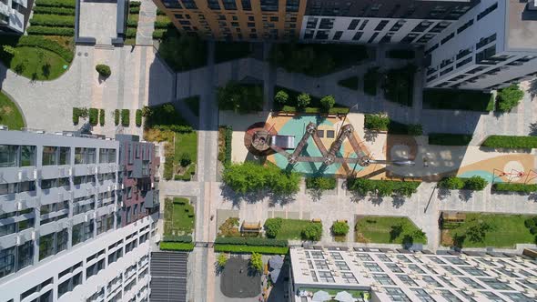 Drone Aerial View Playground in Modern Building Residential Complex Faina Town