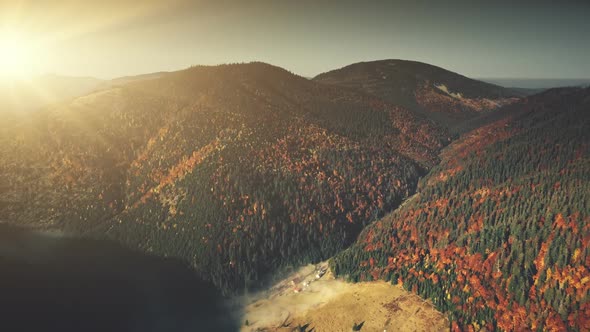 Epic Mountain Slope Surface Dawn Scene Aerial View