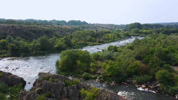 Landscape of the River and Granite Rocks Aerial View