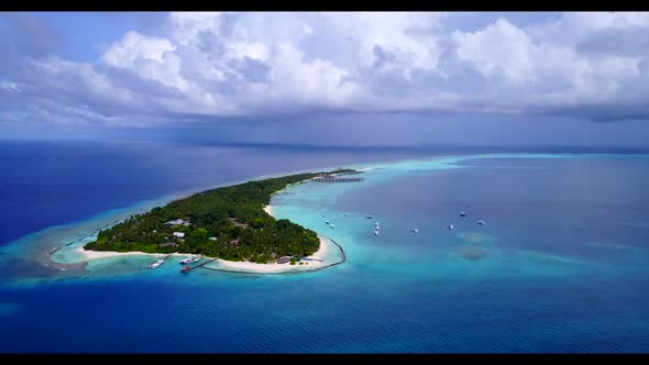 Aerial top down tourism of paradise coast beach trip by aqua blue sea and white sandy background of 