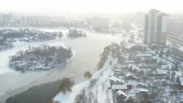 Winter River Svisloch in the Center of Minsk