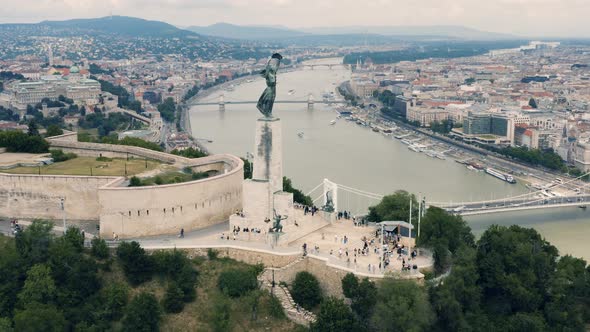 Aerial View of Citadella and Liberty Statue in Budapest