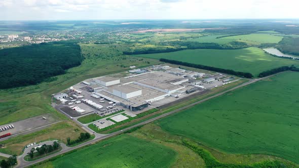 Aerial drone view of factory industrial zone
