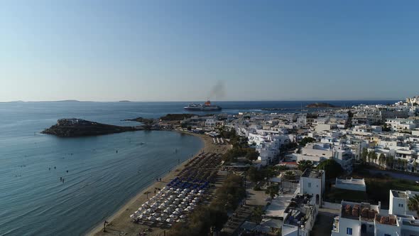 Village of Chora on the island of Naxos in the Cyclades in Greece from the sky