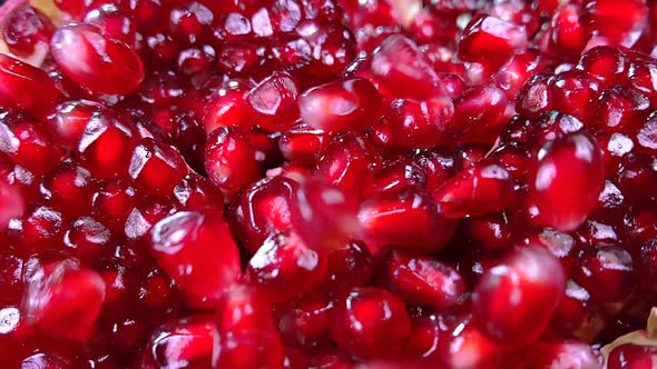 Handful of Juicy Pomegranate Grains Is Bouncing