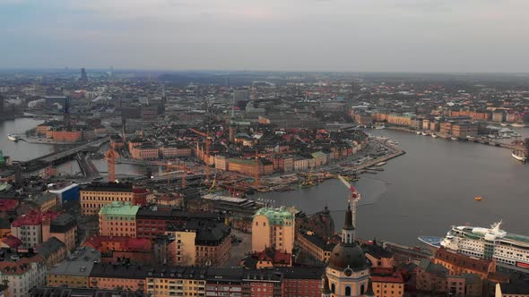 Aerial Panoramic View of Gamla Stan Old Town on Island