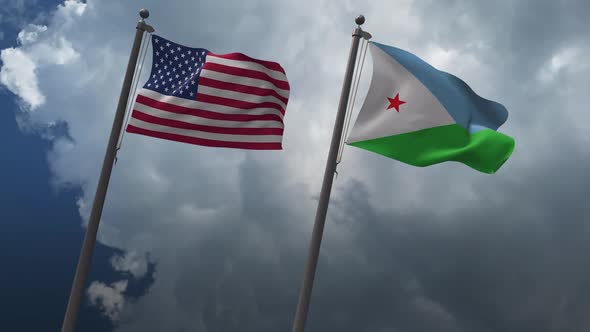 Waving Flags Of The United States And The Djibouti 2K